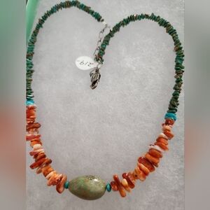 Handcrafted Turquoise and Spiney  Beaded Necklace